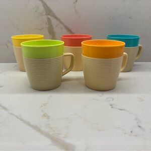 Vintage Raffiaware By Thermo-Temp 5 Pastel Coffee Cups Mugs USA Summer Dining